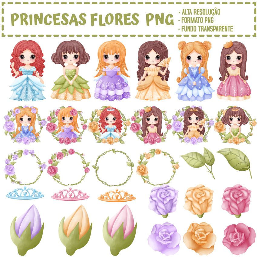 KIT DIGITAL PRINCESAS FLORES  PNG