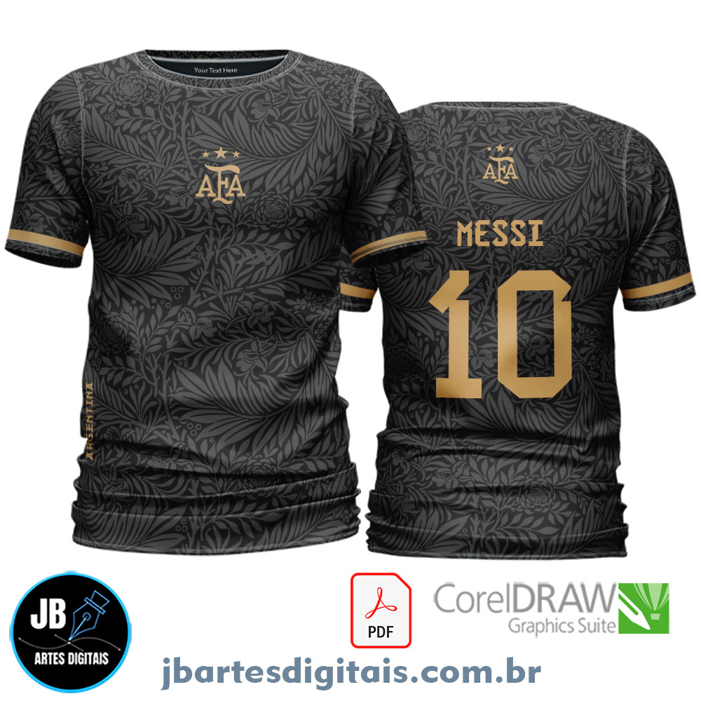 Arte camiseta Futebol Sublimação Total (Argentina-Floral-Black)