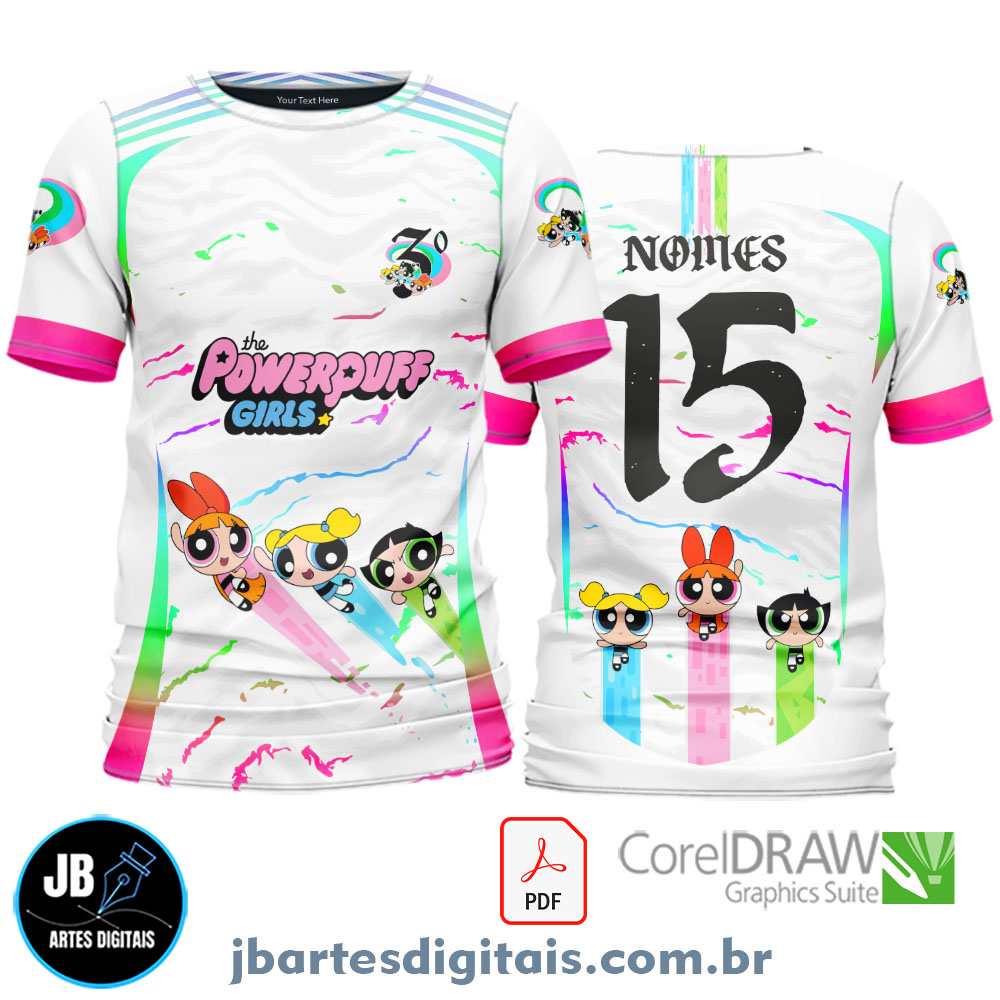 Arte camiseta Interclasse Sublimação Total (MENINAS SUPERPODEROSAS BRANCO)