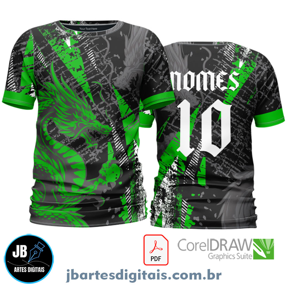 Arte camiseta Interclasse Sublimação Total (Dragon Verde Manchado Interclasse 24 PRO)