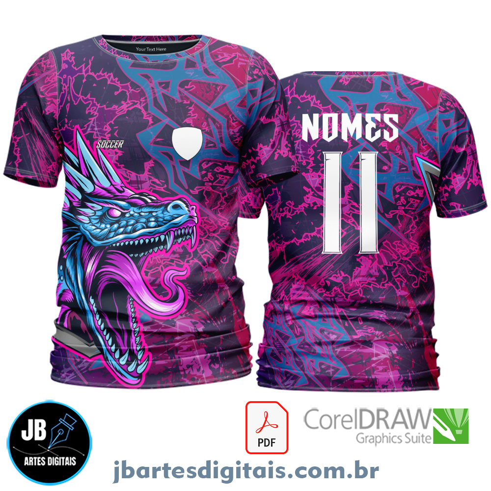 Arte camiseta Interclasse Sublimação Total (camisa dragao rosa interclasse)