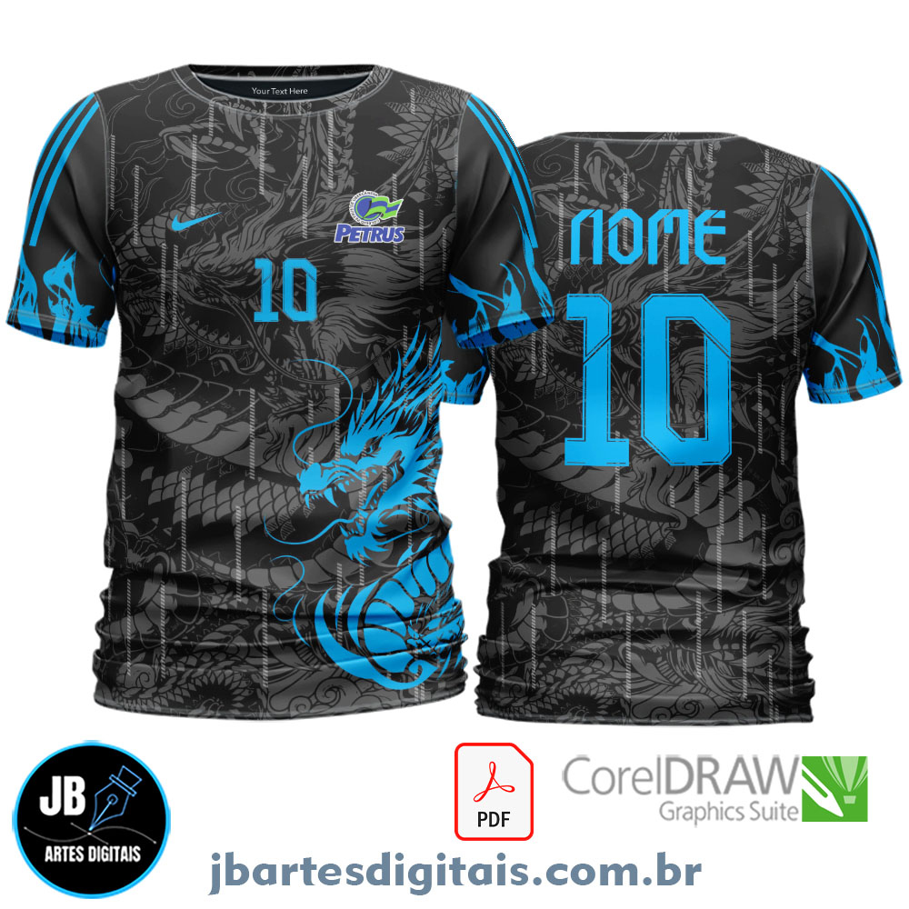 Arte camiseta Interclasse Sublimação Total (DRAGON INTERCLASSE PRETO E AZUL)