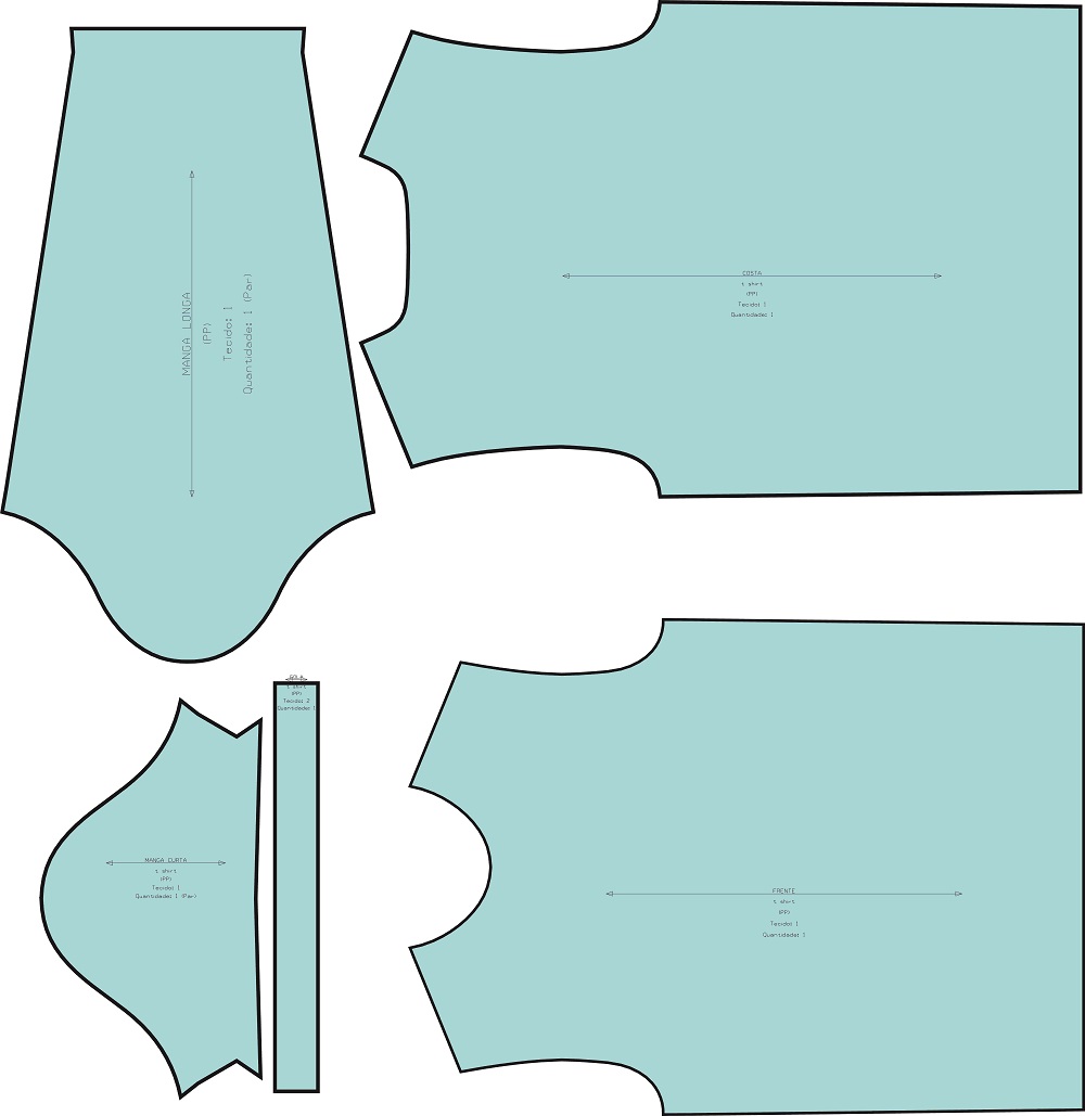 Moldes de Camiseta T-Shirt Profissionais – Digital, Tamanho Real (PP ao GG)