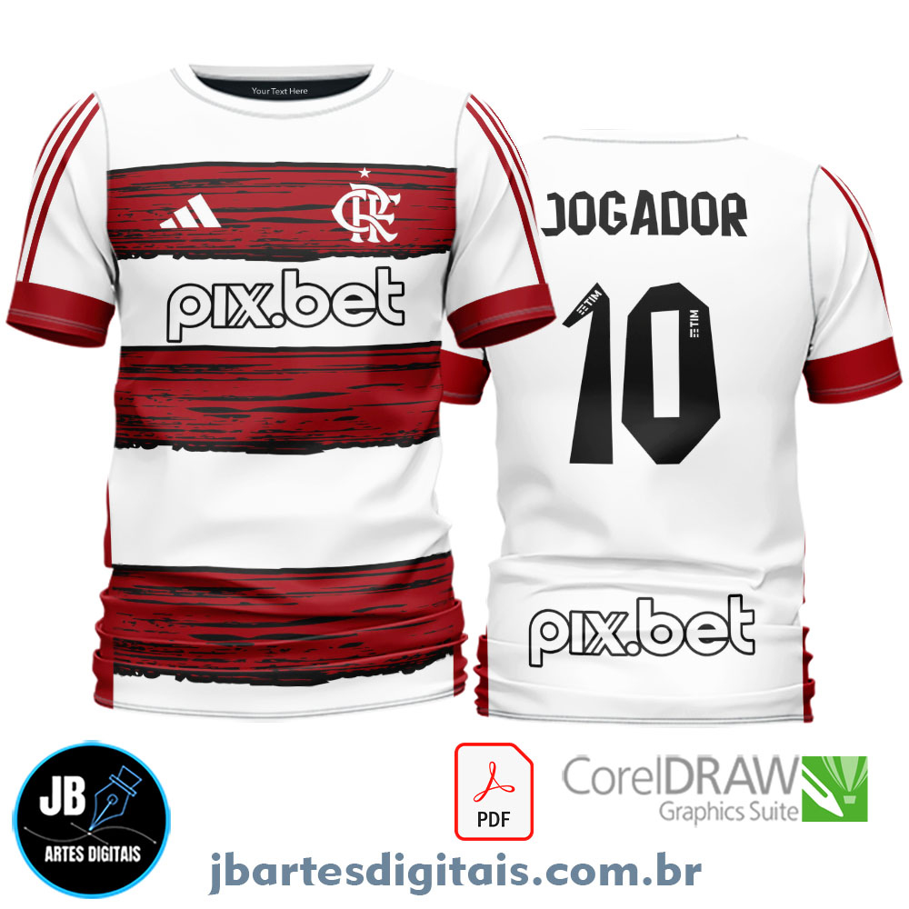 Arte camiseta Futebol Sublimação Total (FLAMENGO BRANCA)