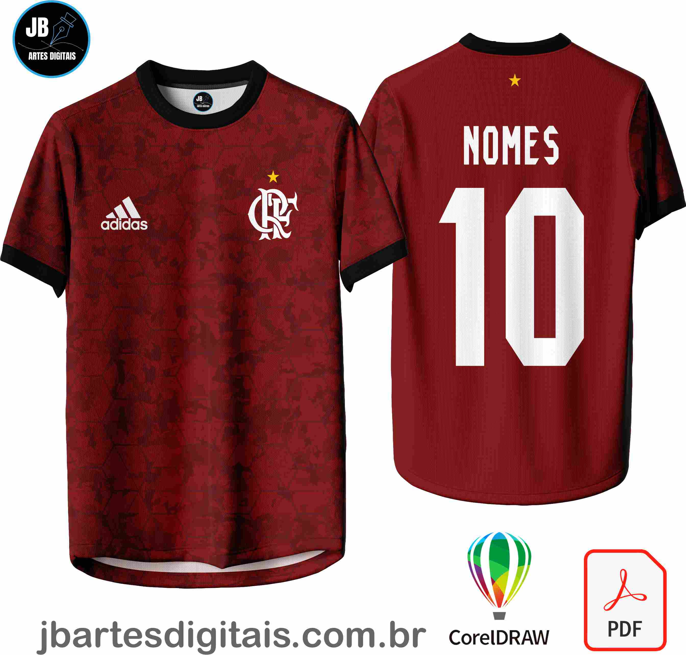 Arte camiseta Futebol Sublimação Total (FLAMENGO - CAMISA 013)
