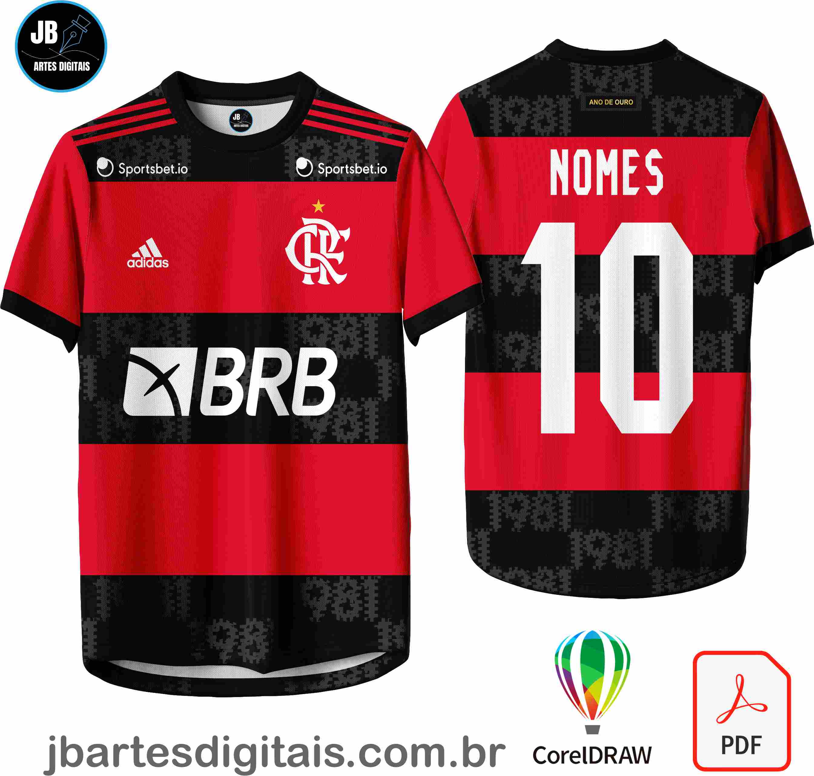 Arte camiseta Futebol Sublimação Total (FLAMENGO - CAMISA 006)