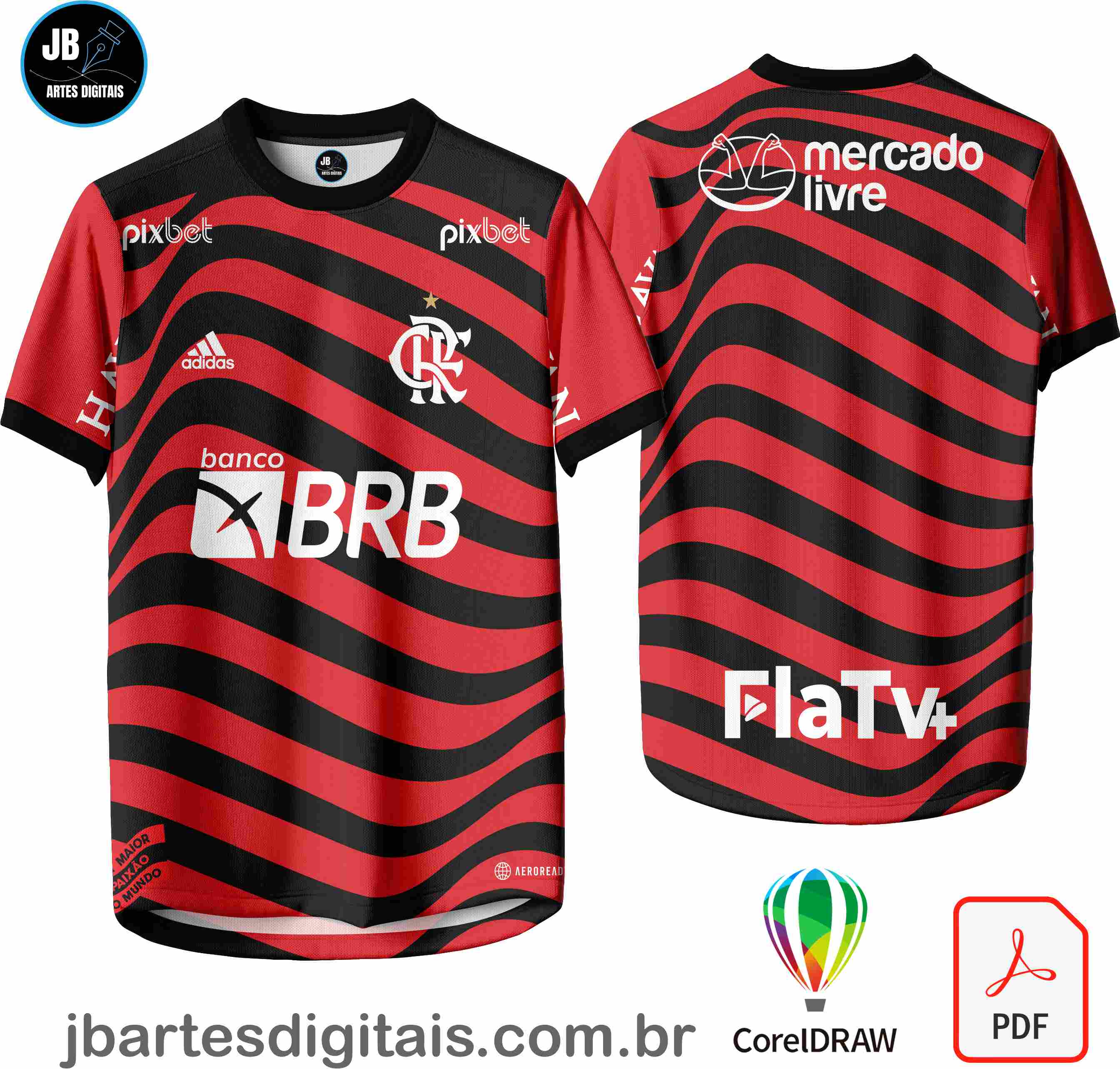 Arte camiseta Futebol Sublimação Total (FLAMENGO - CAMISA 002)