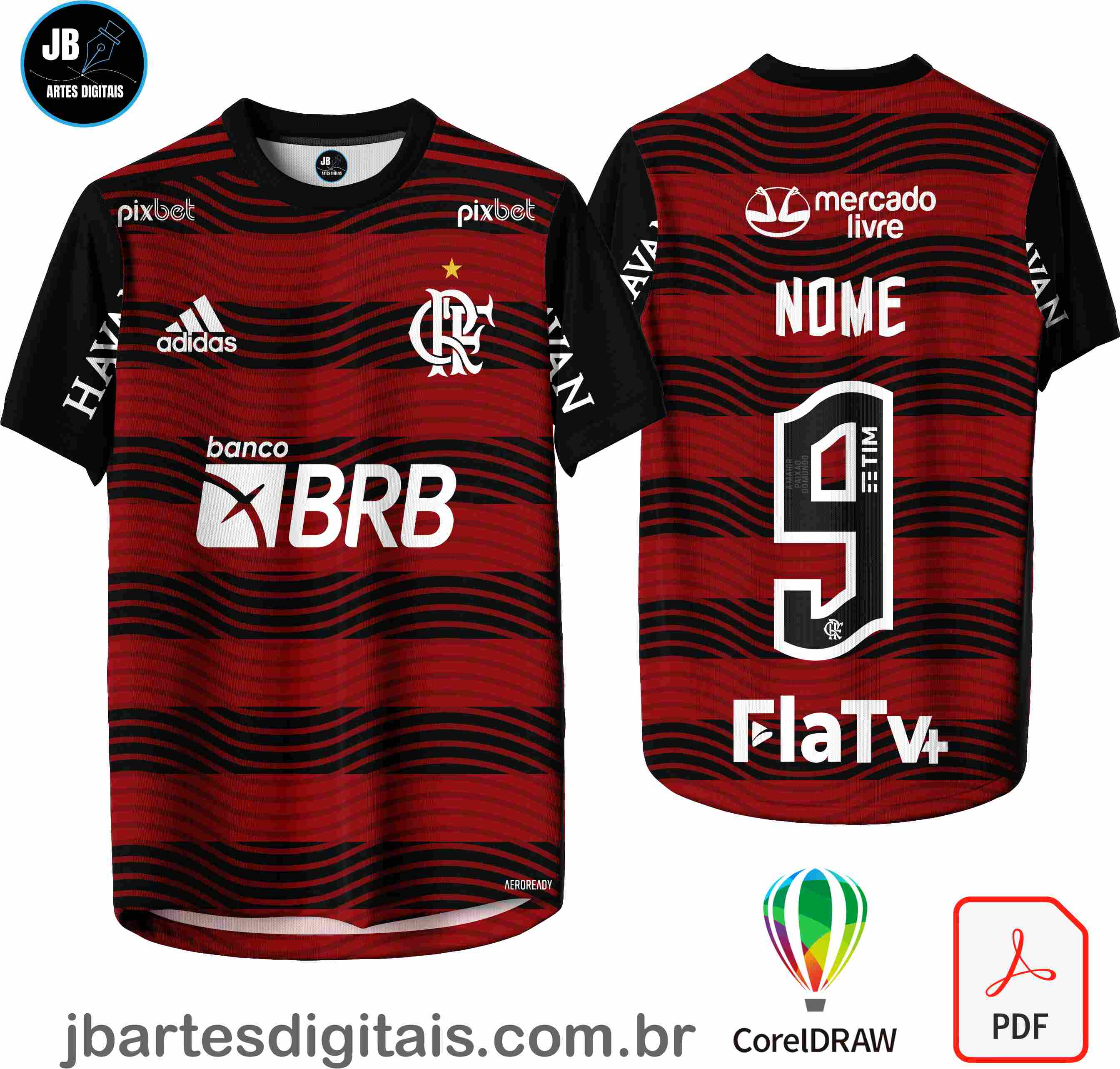 Arte camiseta Futebol Sublimação Total (FLAMENGO - CAMISA 001)