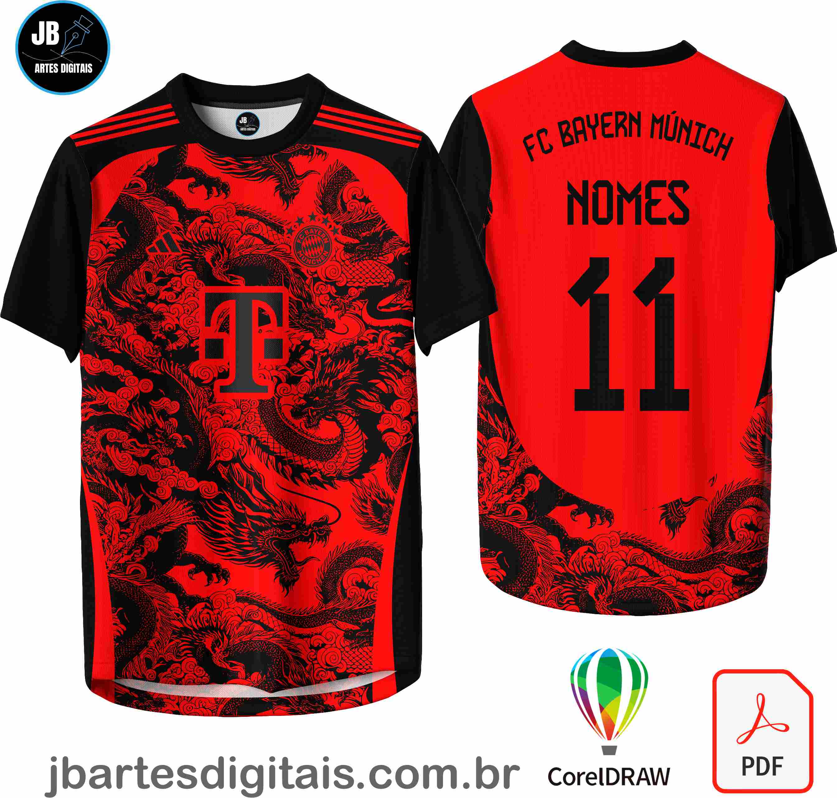 Arte camiseta Interclasse Sublimação Total (INTER Bayern de Múnich Red Dragons)