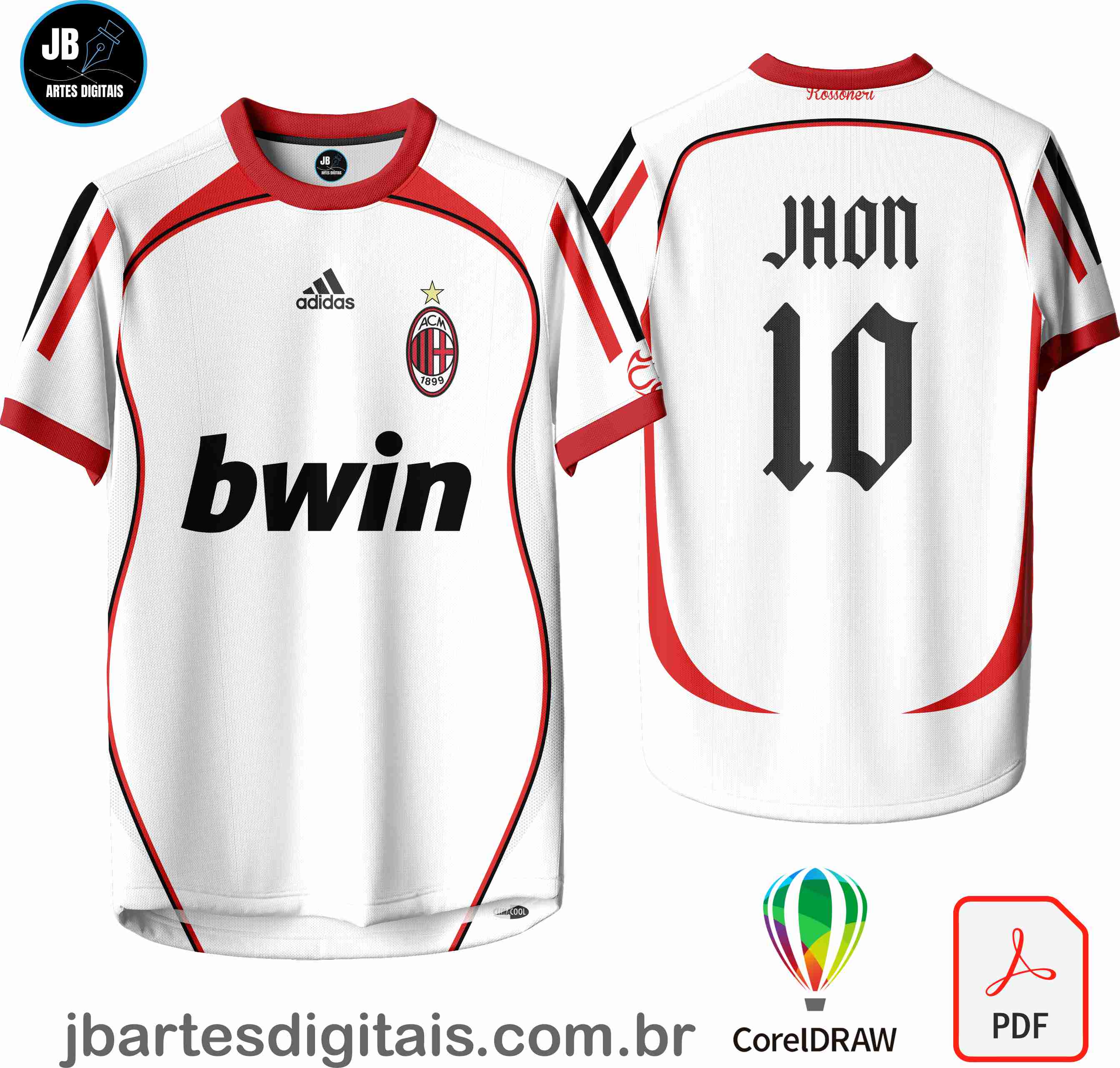 Arte camiseta Futebol Sublimação Total (AC Milan Visita 2006-2007)