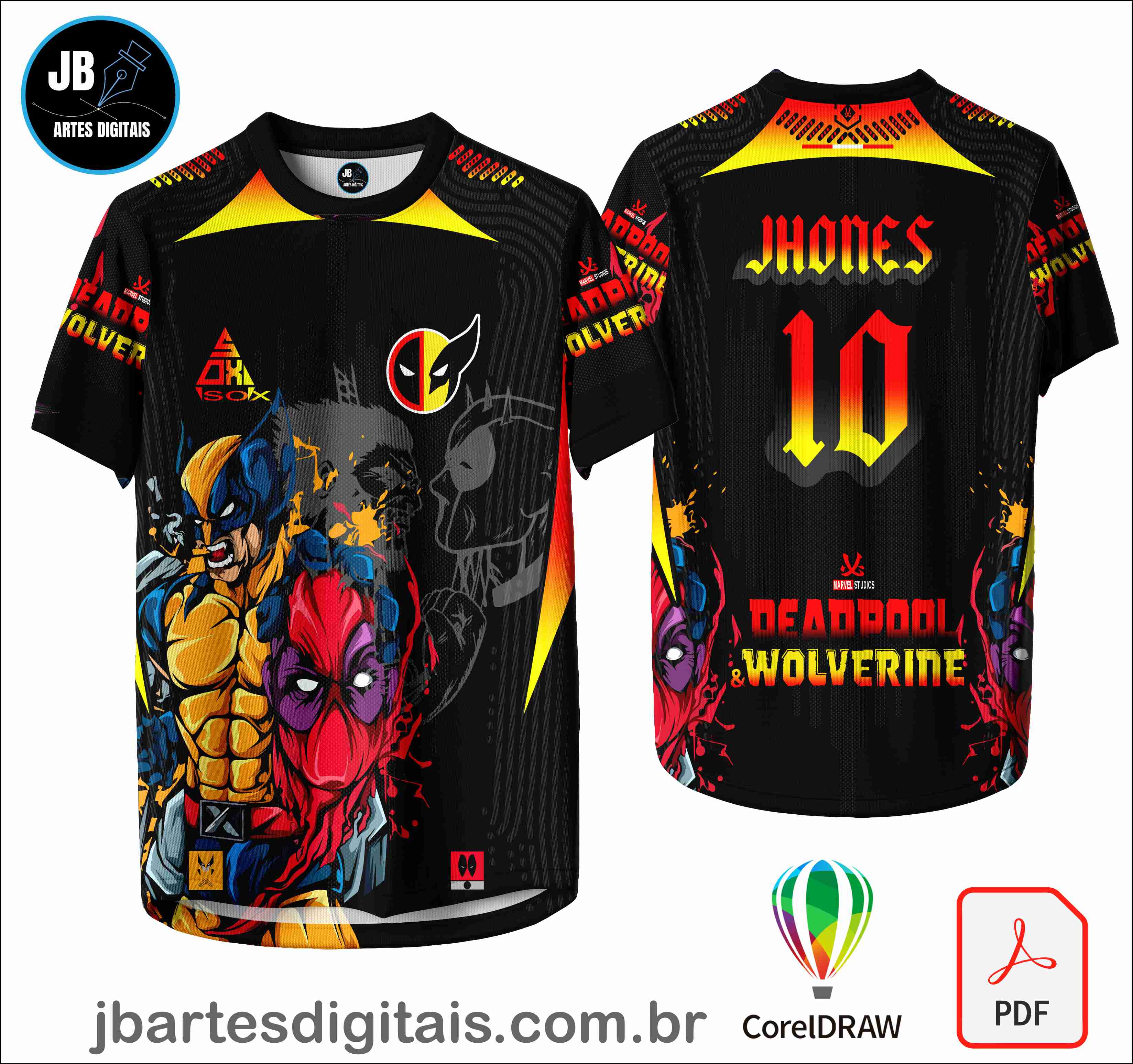 Arte camiseta Interclasse Sublimação Total DISEÑO DEAPOOL Y WOLVERINE)