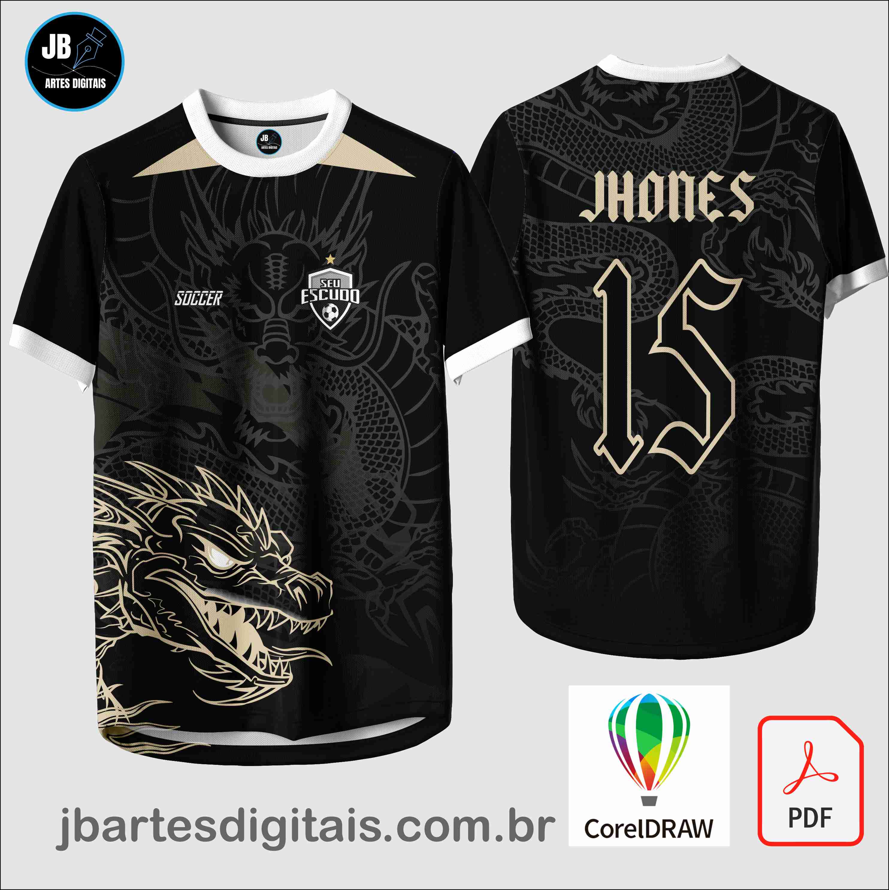 Arte camiseta Interclasse Sublimação Total (DRAGON BLACK WHITE)