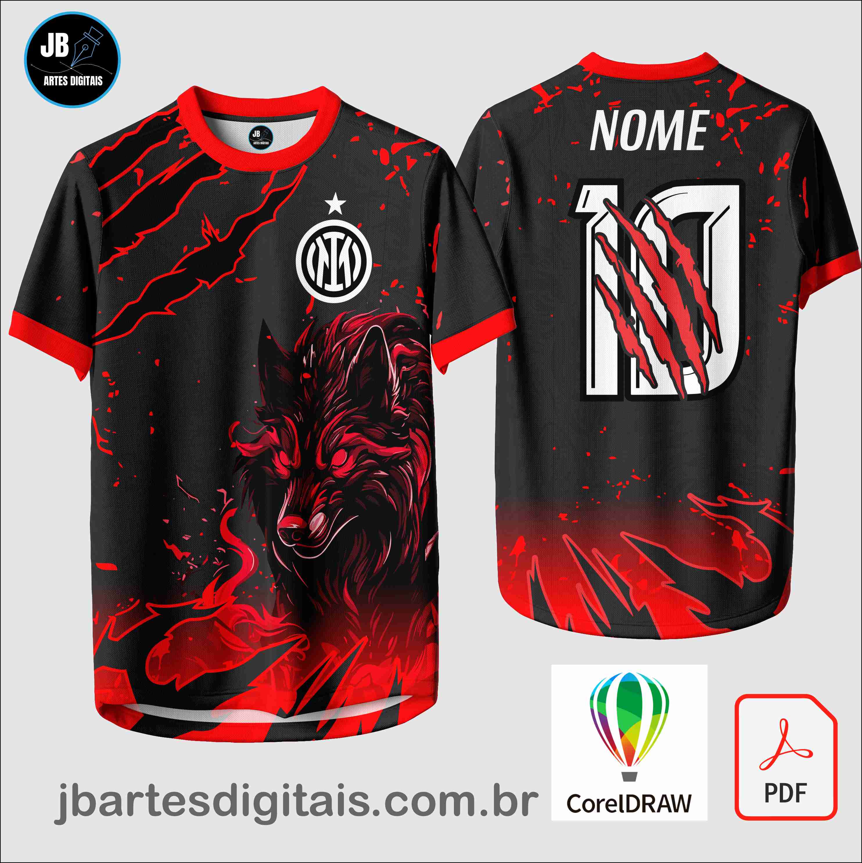 Arte camiseta Interclasse Sublimação Total (INTERCLASSE WOLF PATTER VERMELHO)
