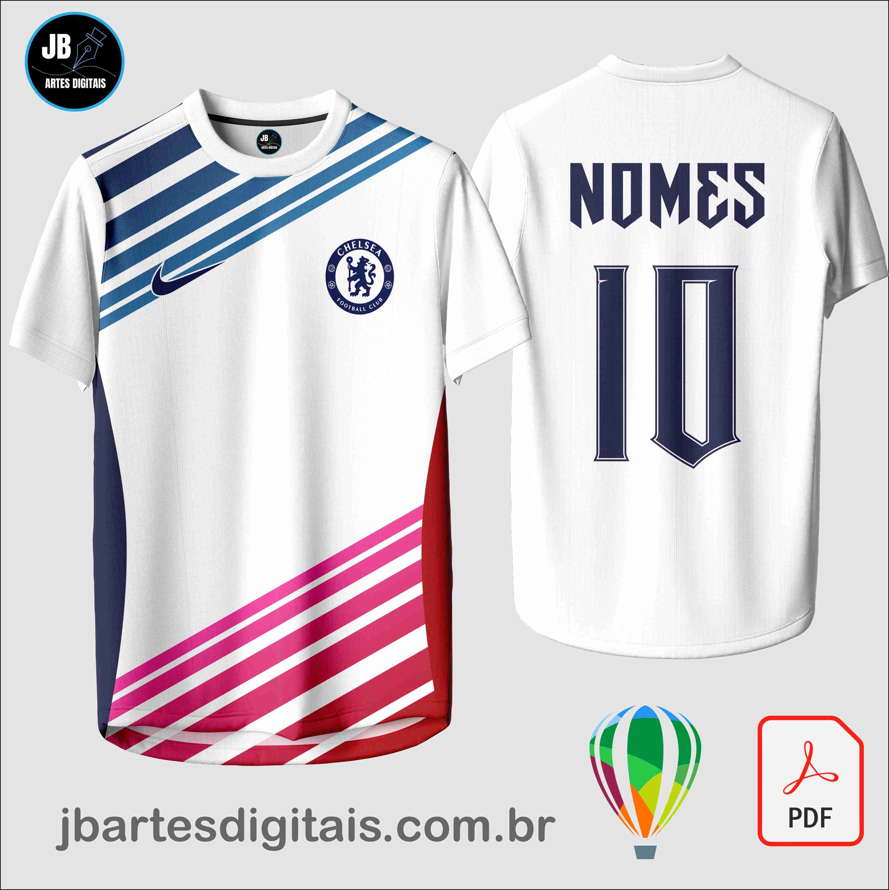 Arte camiseta Sublimação Total (LINEAS ROSA E AZUL)