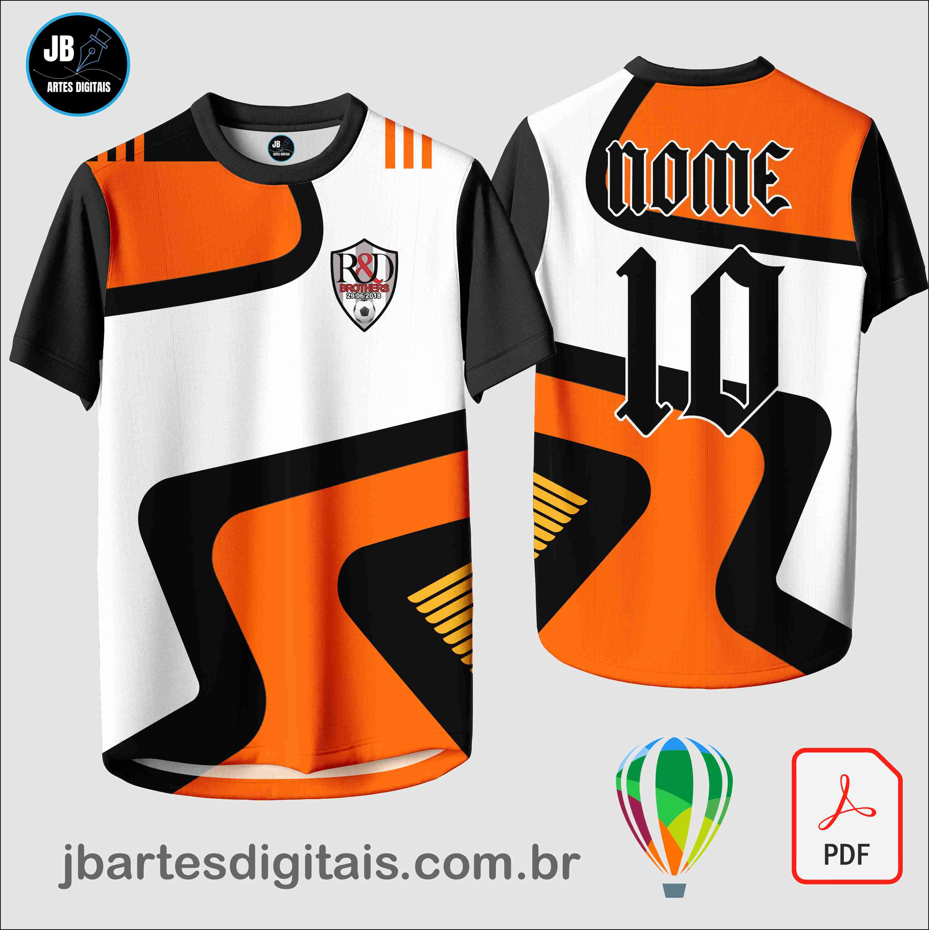 Arte camiseta Sublimação Total (LINEAS LARANJA E PRETO)