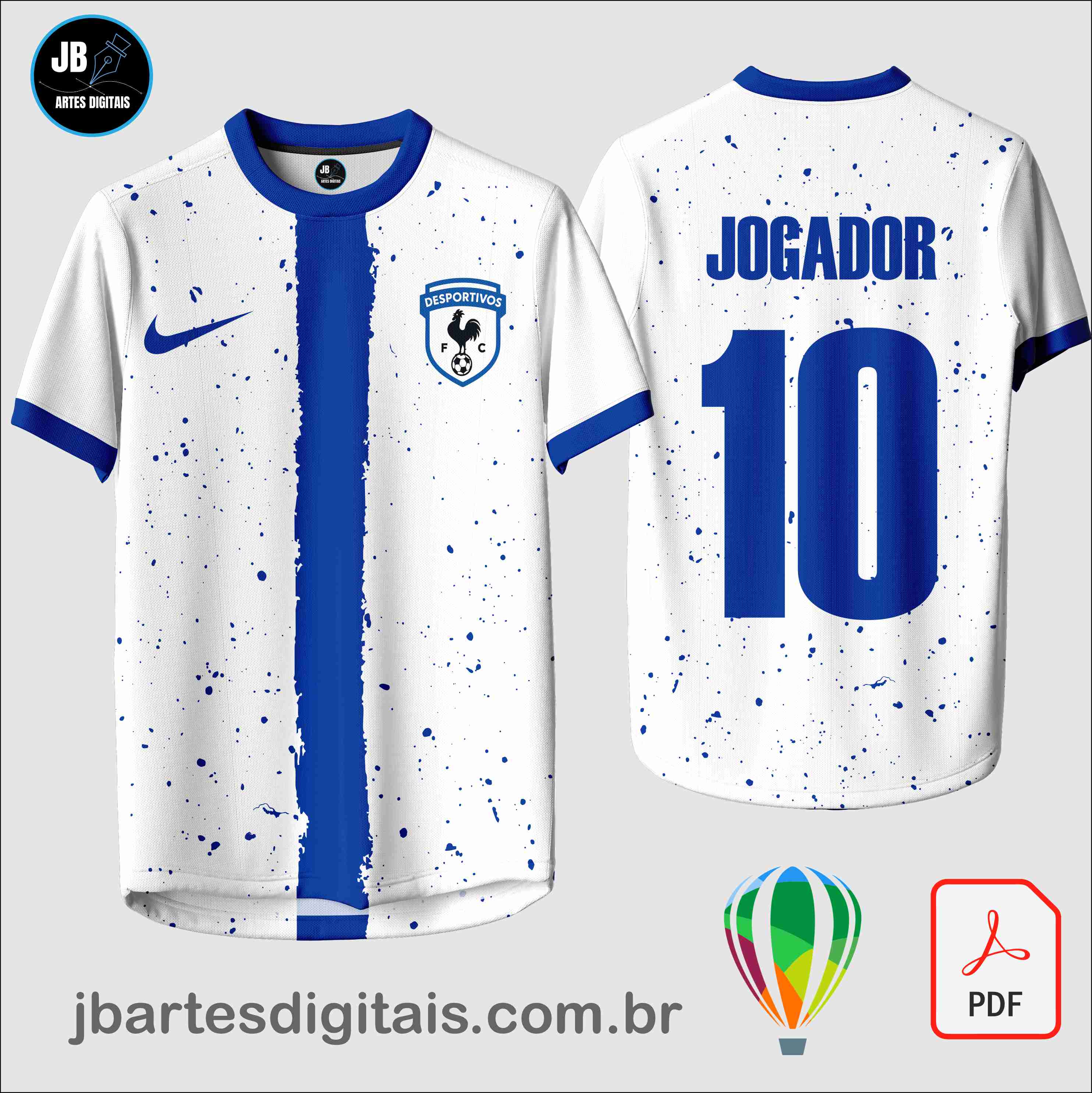Arte camiseta Sublimação Total (DESPORTIVO BRANCO E AZUL)