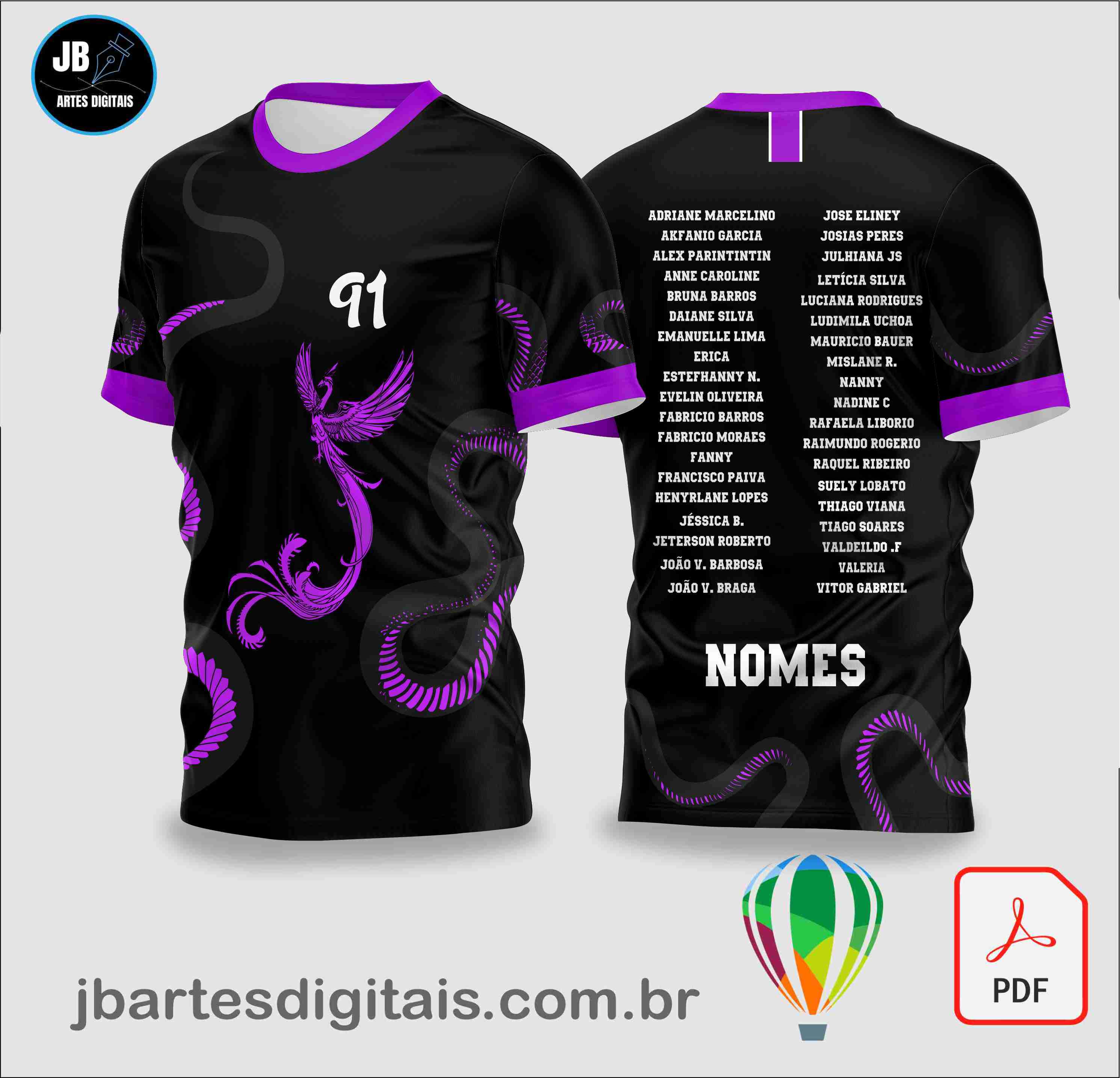 camisa formando fenix e cobra roxa