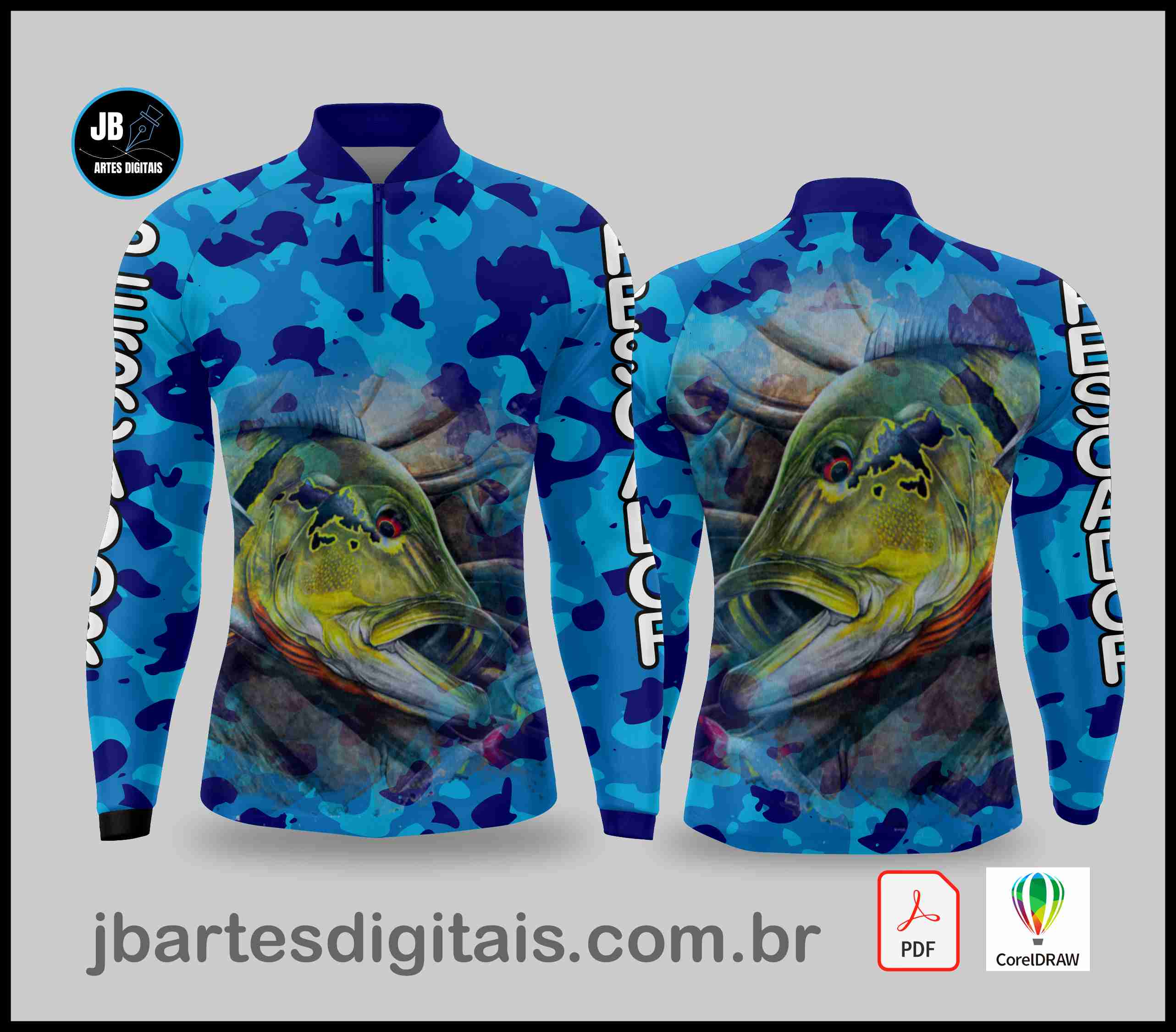 ARTE PESCA ESPORTIVA - CAMUFLADO AZUL 01  (COREL DRAW)